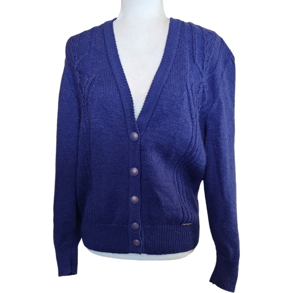 Geiger Original Blue Wool Mohair Blend Cardigan V‎ Neck Button Front Women's S